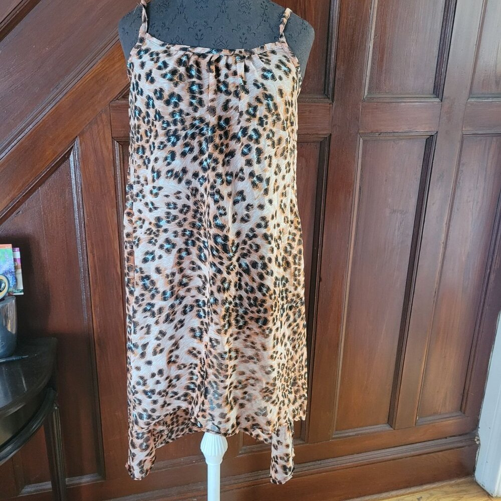 Vintage Eslie Leopard Print Sleeveless Spaghetti Strap High-Low Nightgown